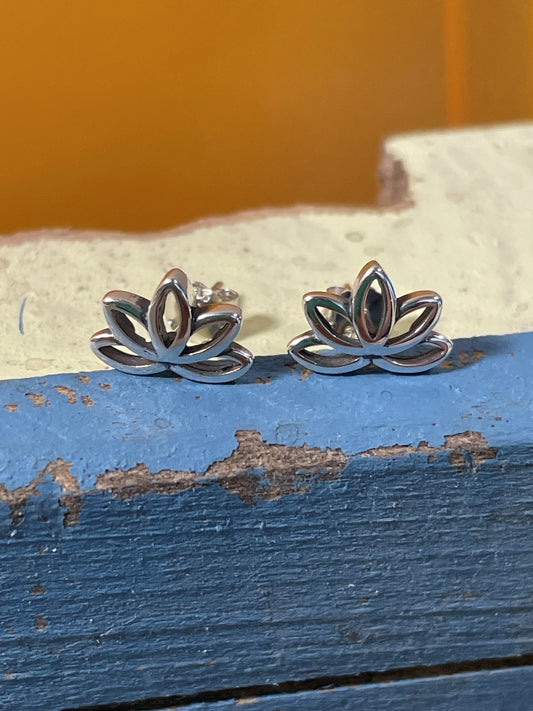 Sterling Silver Lotus Flower Stud Earrings