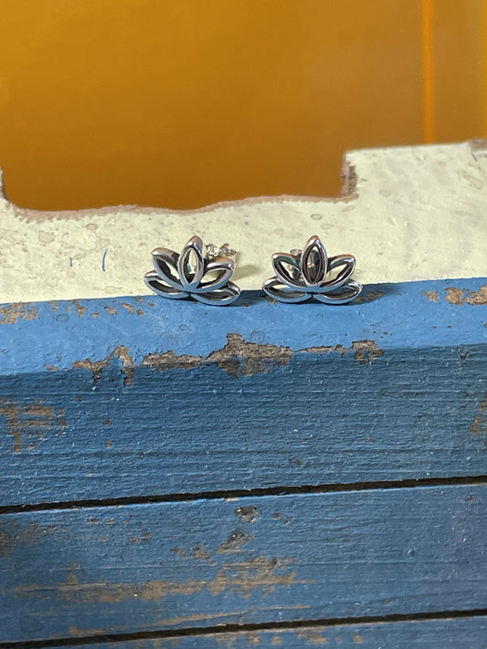 Sterling Silver Lotus Flower Stud Earrings