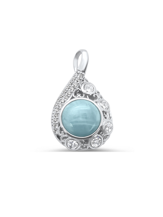 Sterling Silver White Topaz & Larimar Stone Pendant