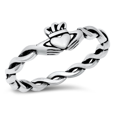 Sterling Silver Solid Braided Claddagh Band Ring