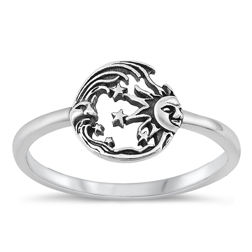 Sterling Silver Moon, Sun & Stars Ring