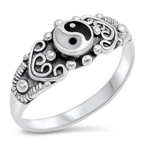 Sterling Silver Yin Yang Stone Ring