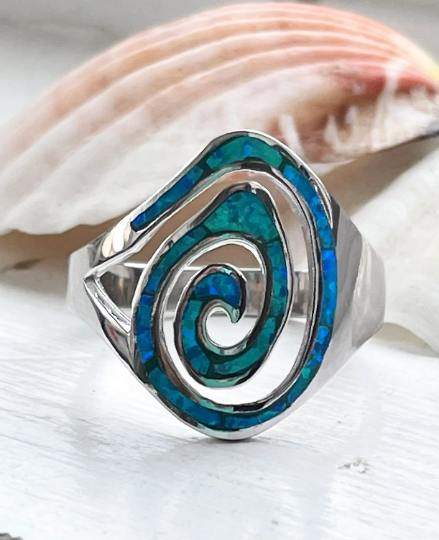 Sterling Silver Large Fire Opal Swirl Ring